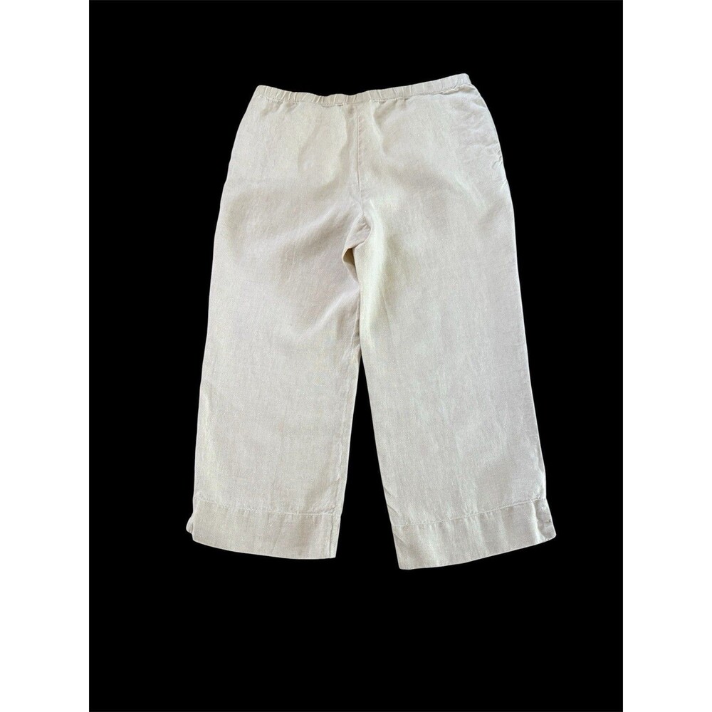 J Jill Pants SZ Medium Sand Dune All Linen Pull On Elastic Waist Wide Leg Casual - Picture 7 of 8